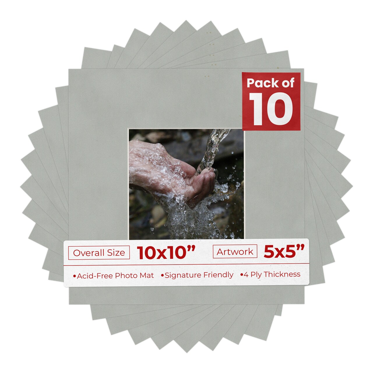 Light Grey Suede Mat Board for 10x10 Frames - Fits 5x5 Photos